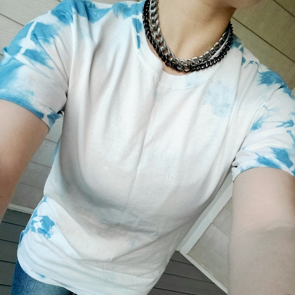 OOAK Cotton Tie Dye T-shirt White/Dark Blue - Picture 5 of 15